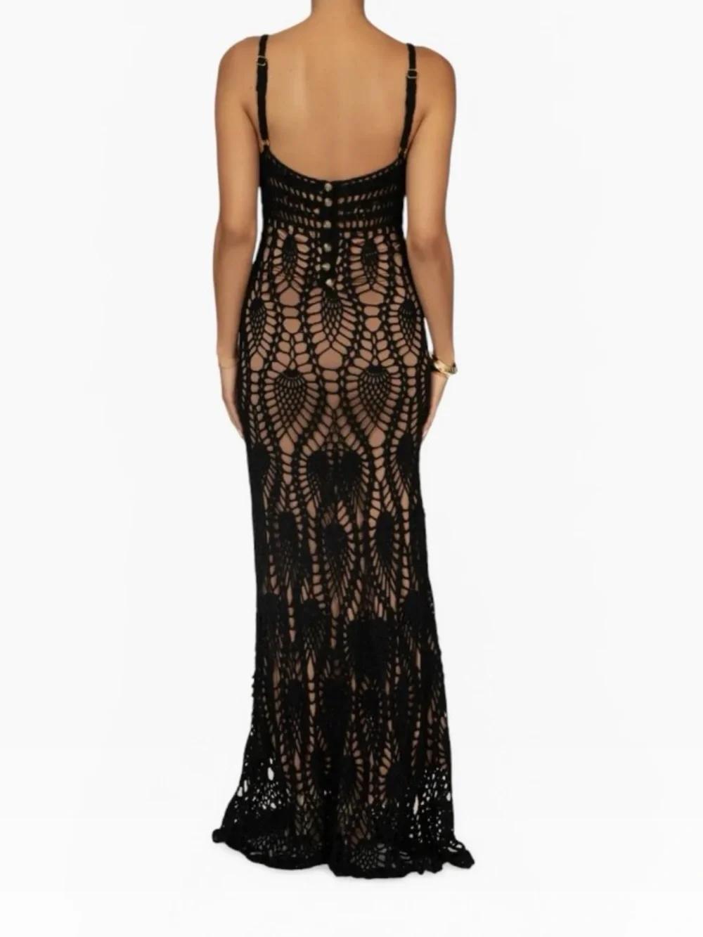 JLUXLABEL GREAT ESCAPE CROCHET MAXI DRESS LINED BODYCON BOHO GLAM **NWOT** - Picture 8 of 16